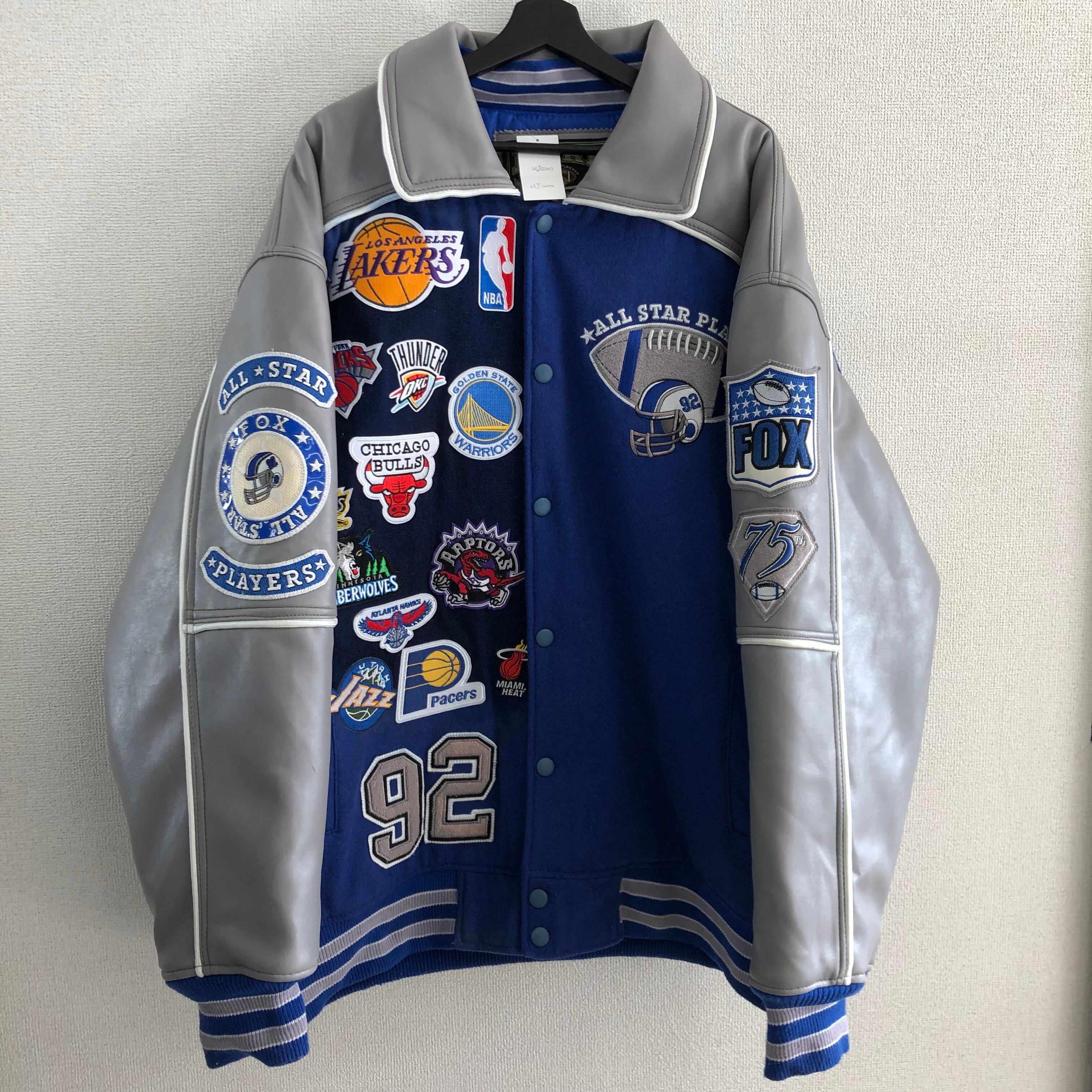 90s- プレイヤーズ NFL NBA ワッペンロゴ メルトンスタジャン レザー