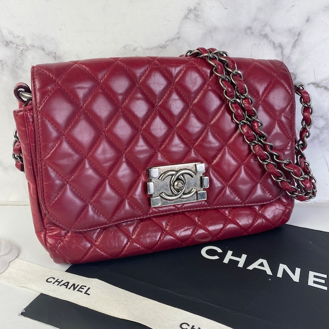【最終処分SALE】CHANEL シャネル ココマーク ラムスキン ショルダーバッグ レッド A-7576