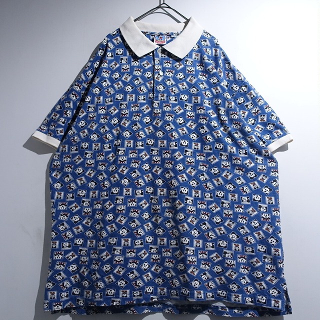 90s "Disney" Mickey Blue All-Over Pattern Polo Shirt