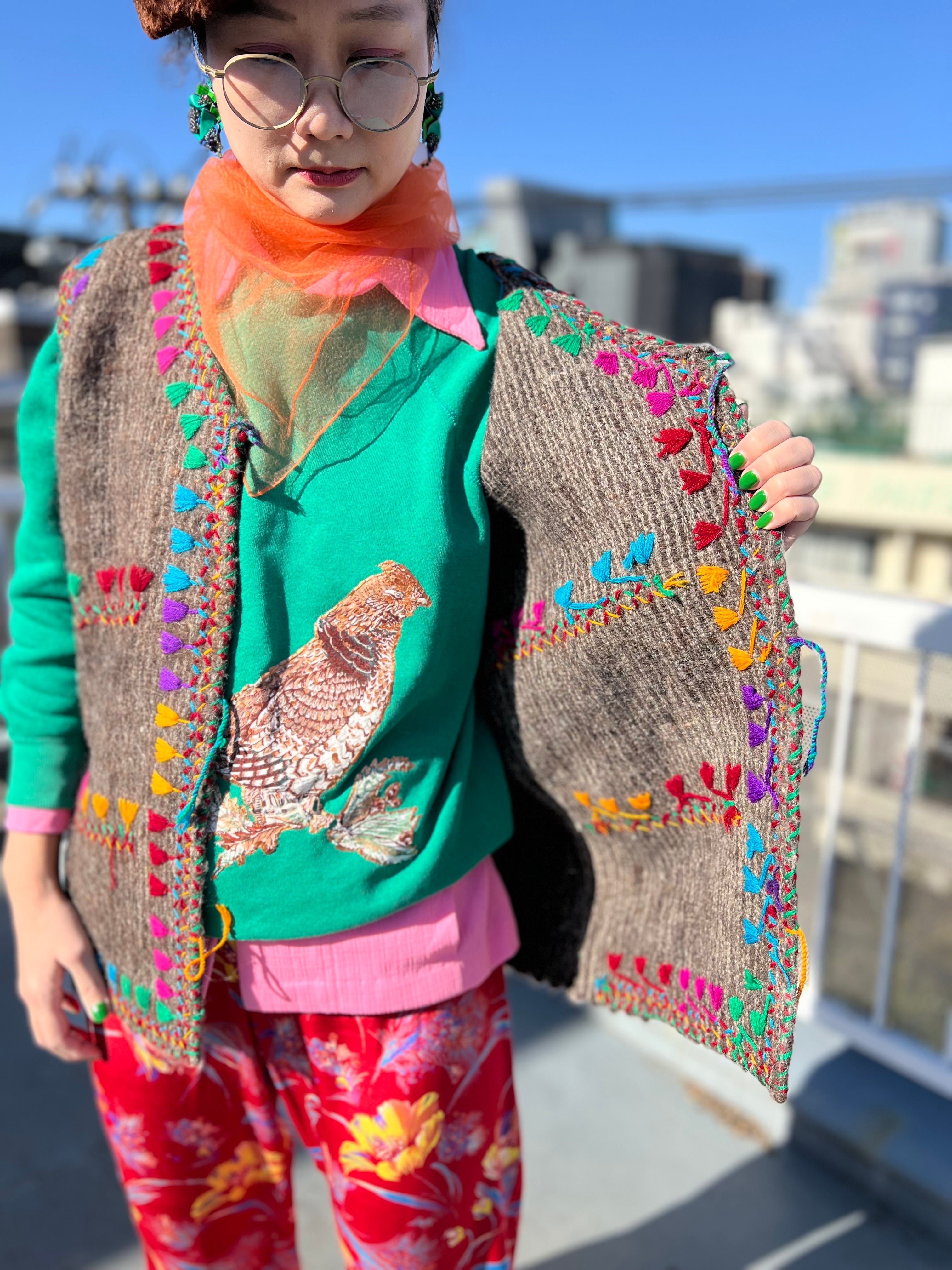 Vintage Guatemala wool embroidery vest (ヴィンテージ グアテマラ