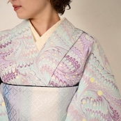 《藤翠香》FUJI SUIKŌ❤︎ピーコックくずし柄×ドット〜洗えるきもの(シルジェリー格子柄)〜