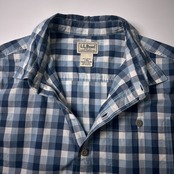 L.L.Bean エルエルビーン チェック柄 半袖ワークシャツ L-REG/ブルー