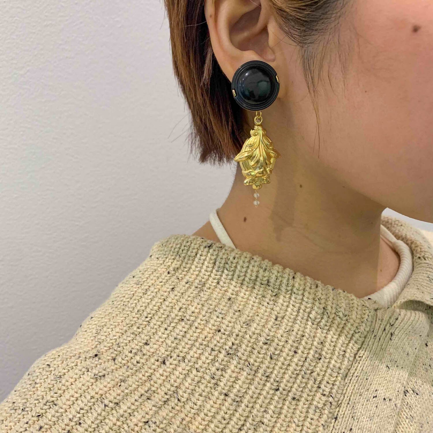 ボタン&花&ファー ピアス‪ஐ‬イヤリング