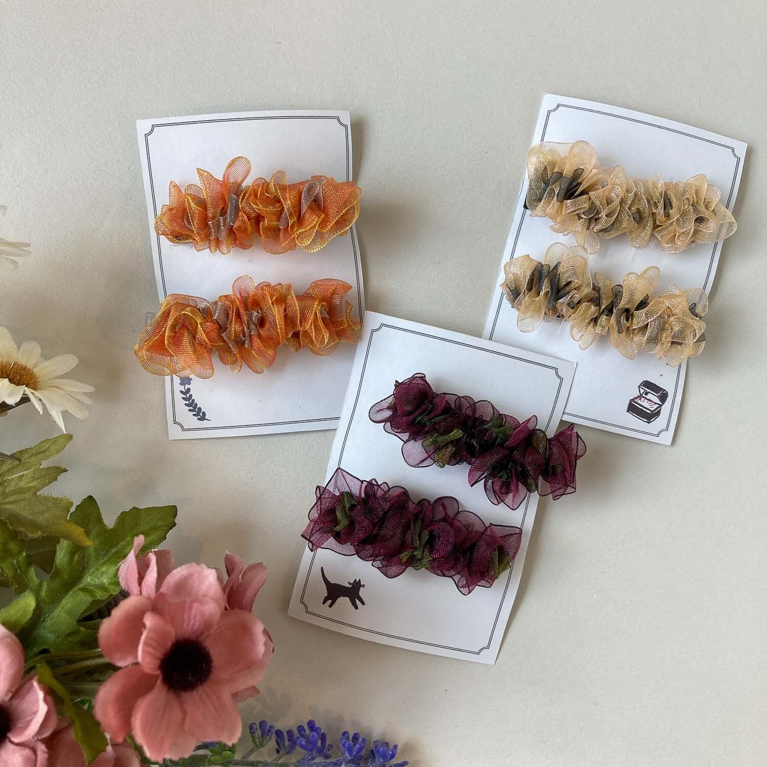 オーガンジーのくしゅくしゅヘアクリップ(2p)