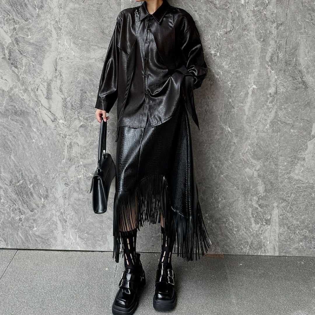 【美品】SANTACROCE レザーシャツ　黒 PUレザーシャツ BL0448 | Style Sombre（スタイルサムバ）【レディース