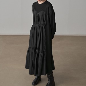 gathered switching dress　J00201