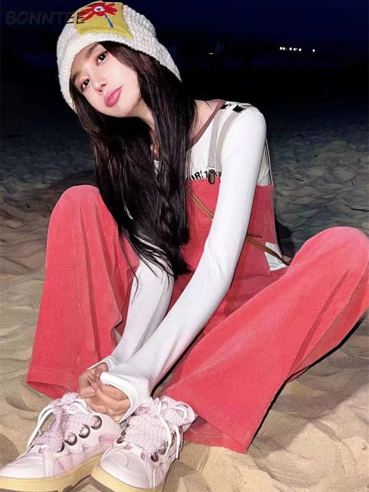 【新作】【送料無料】 女性セットルーズオーバーオール春の新デザインスイートクールシックカジュアル優しいオルチャンレトロストリートウェア Mujer 韓国スタイルカレッジ 0244197114438