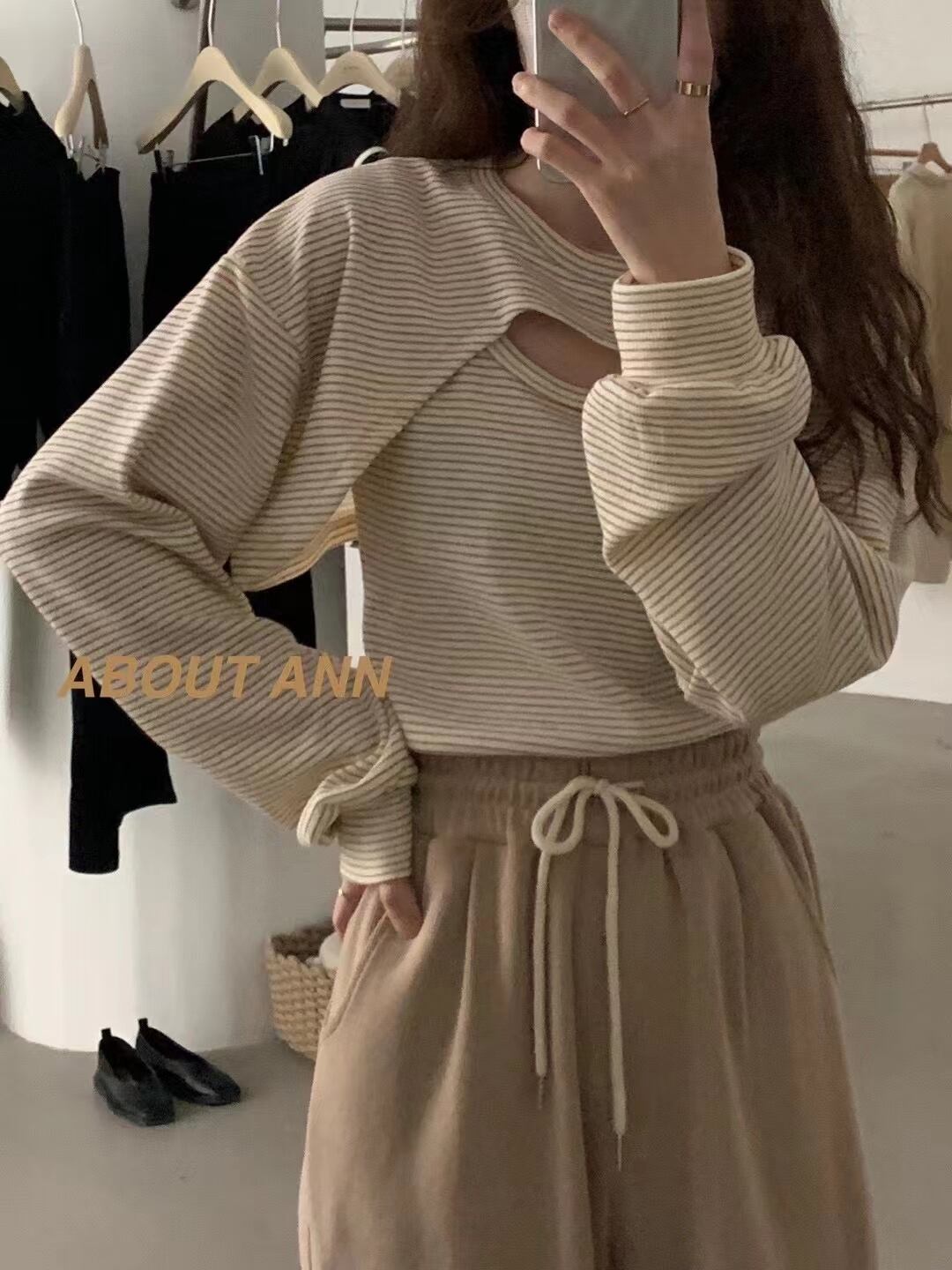 ボーダー カットアウトトップス AJ2085-392