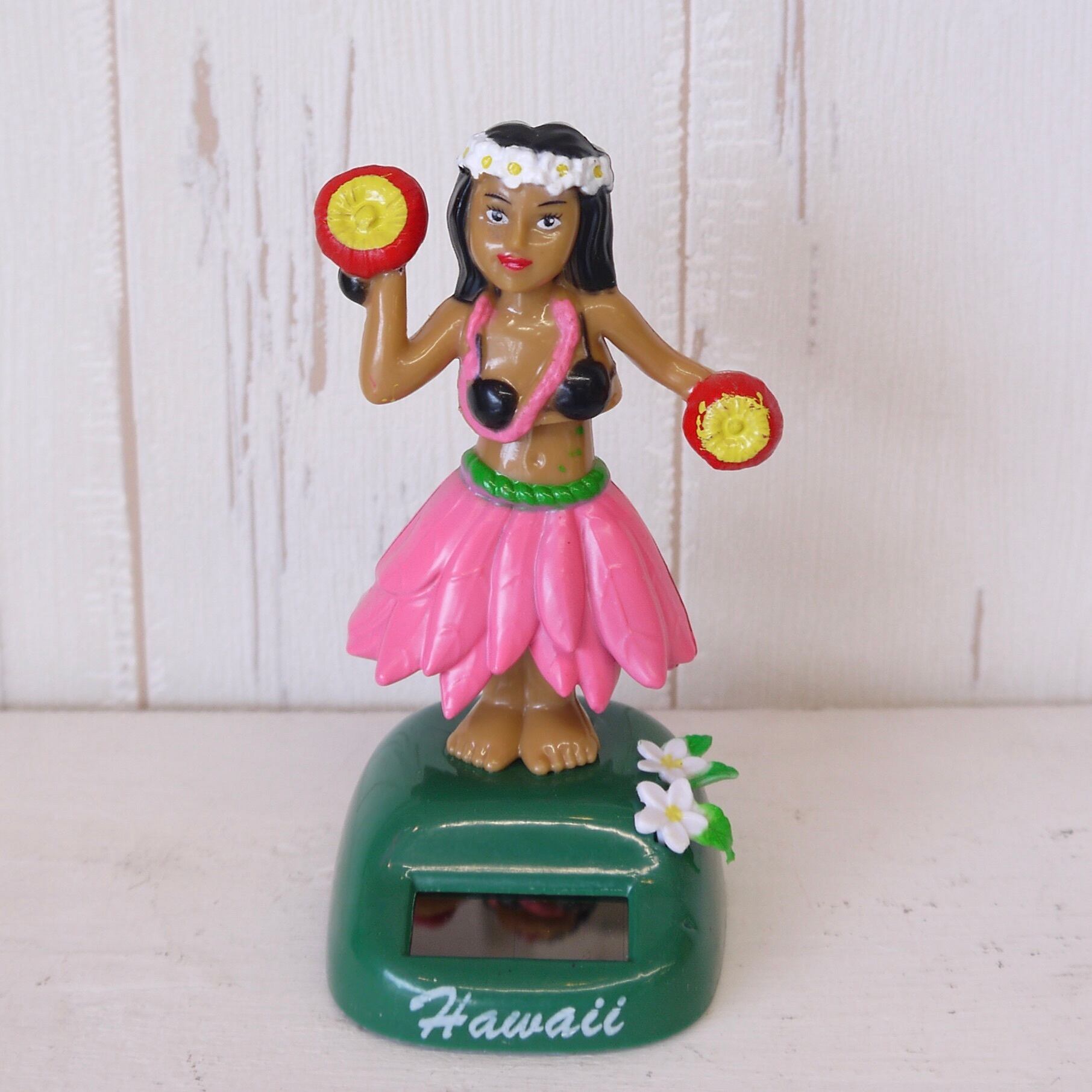 ★ハワイ直輸入★ソーラーフラドール/フラ人形★ユラユラ ダッシュボードドール/ウリウリ タヒチアンガール/ピンク<SRA15>