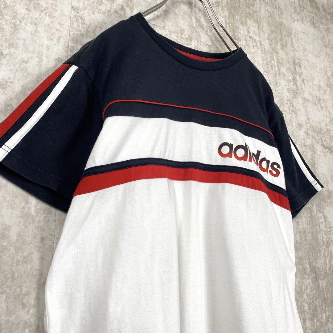 90s adidas アディダス 黒×白 3本ライン Tシャツ VINTAGE