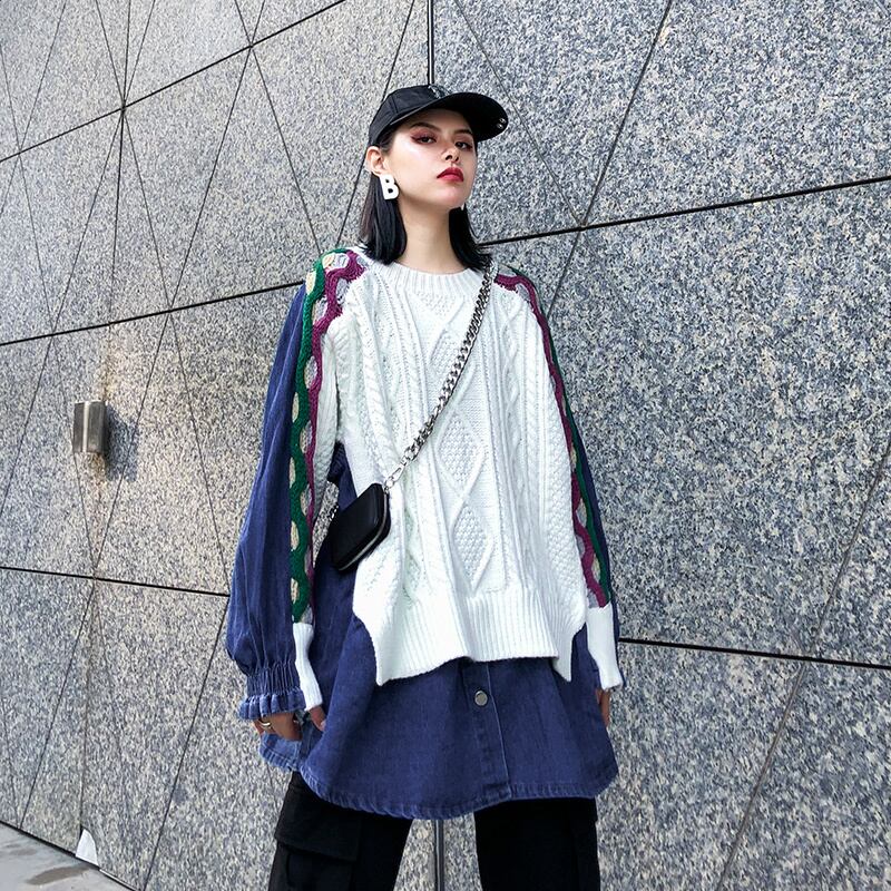 セーター シャツ スリーブスプリングオータムルーズトップス ロング ランタンスリーブ 大きめサイズ 春物 秋物 ステッチ ラブタオタオダレンハウス37119317866