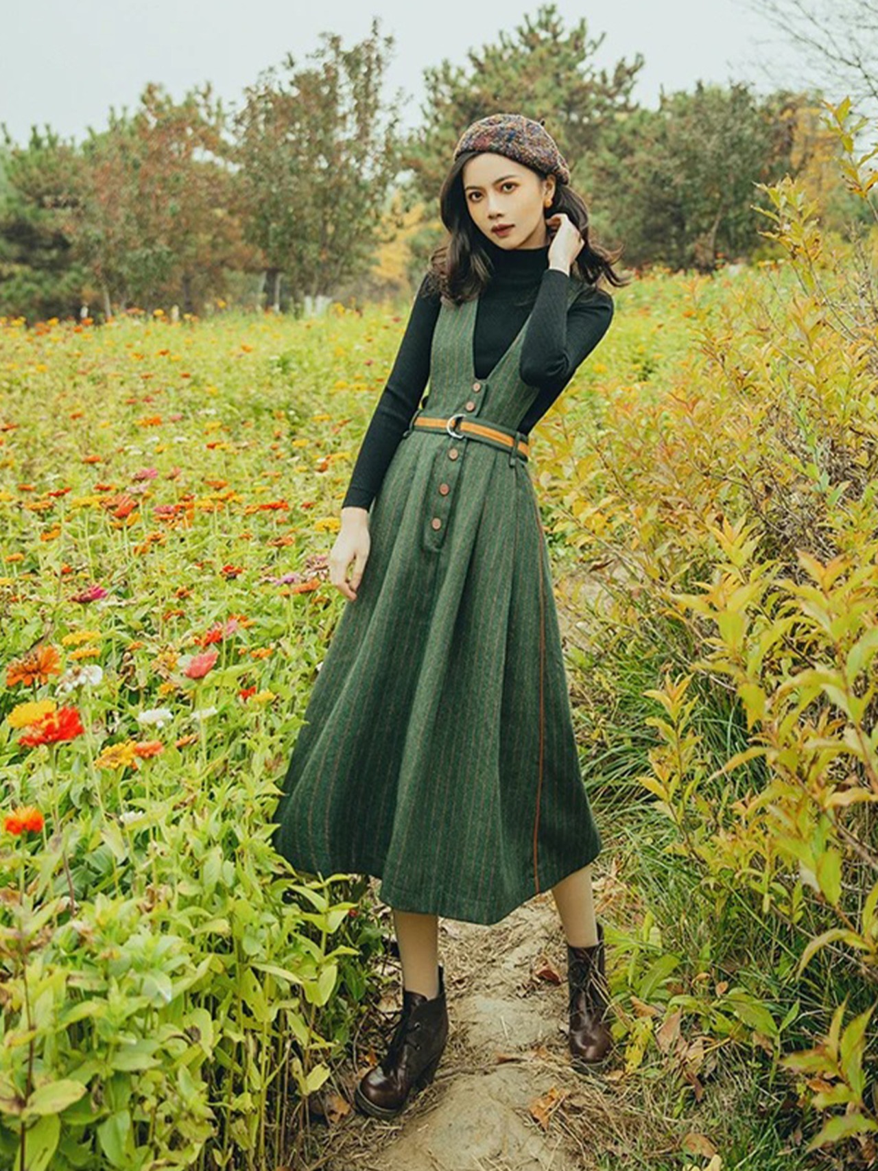 【0228】Elegant Black Green Long Sleeve 2 Piece Set