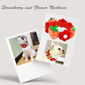 ☆送料無料☆イチゴとお花の首飾り　PAA0019　首輪　カラー　かわいい　猫グッズ　犬グッズ　ボリューム