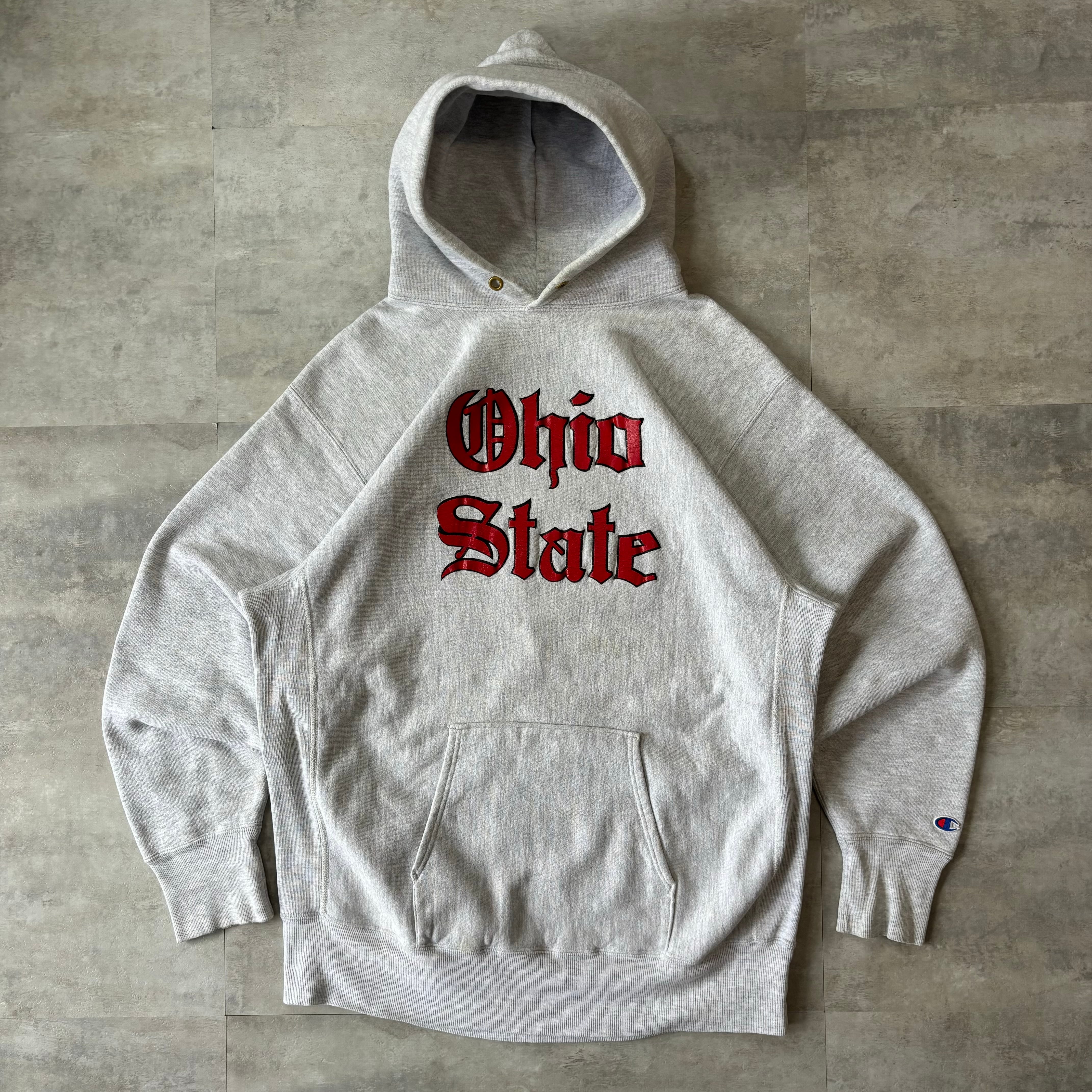 champion リバースウィーブ 激レア厚塗りプリント オハイオステイト 90's オールドイングリッシュ パーカー no.1287