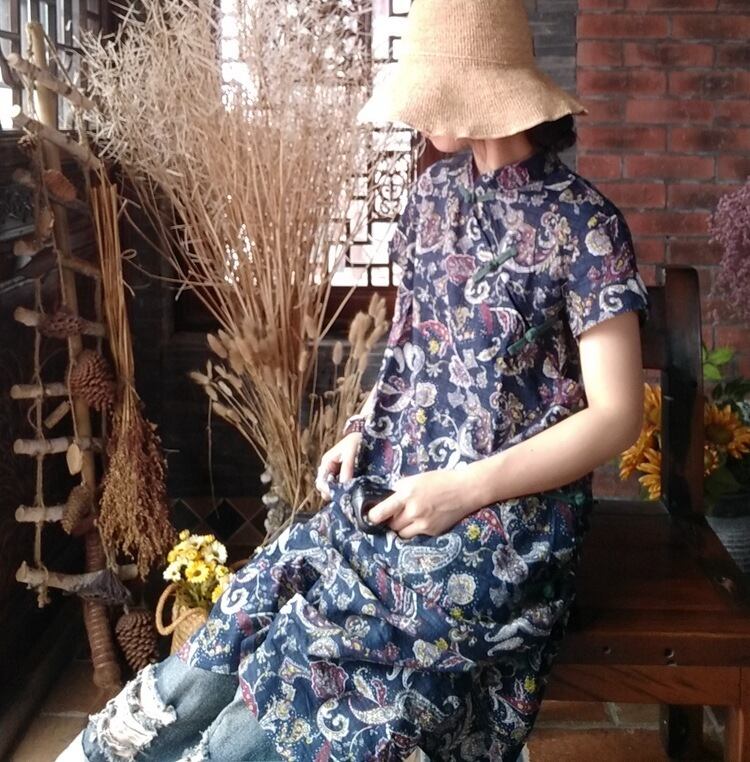 ストライプカラーボタンドレス コットン Yiranxuaディースワード10587316440