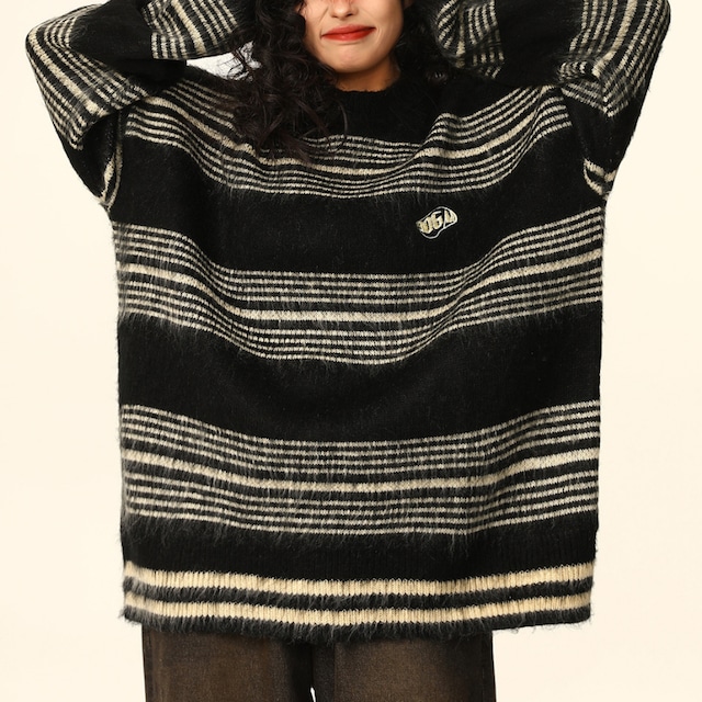 multi-border black knit　マルチボーダーブラックニット　J1482
