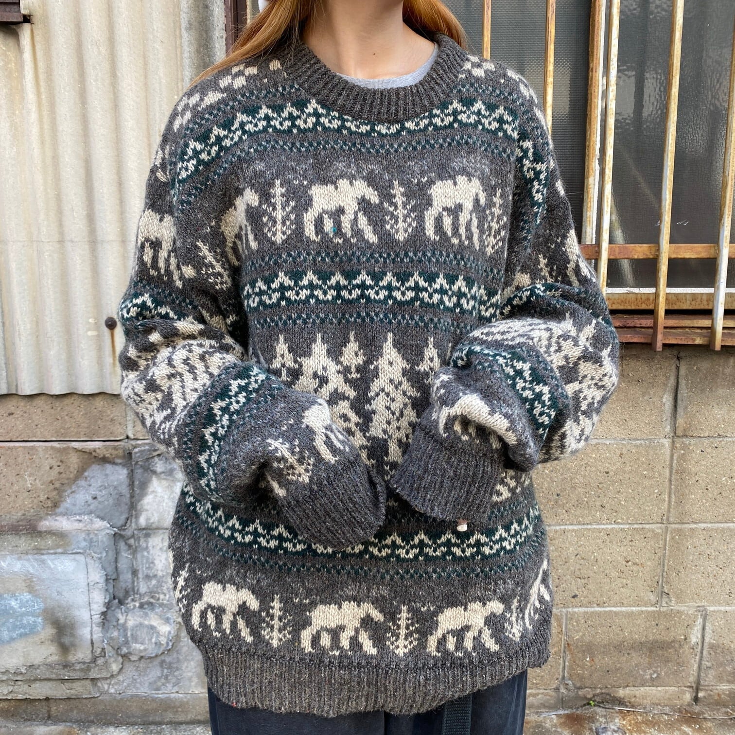 vintage broken sweater 総柄 USA XL - ニット