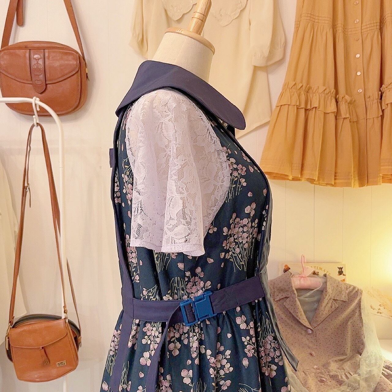 original item / attached flower harness one-piece , navy