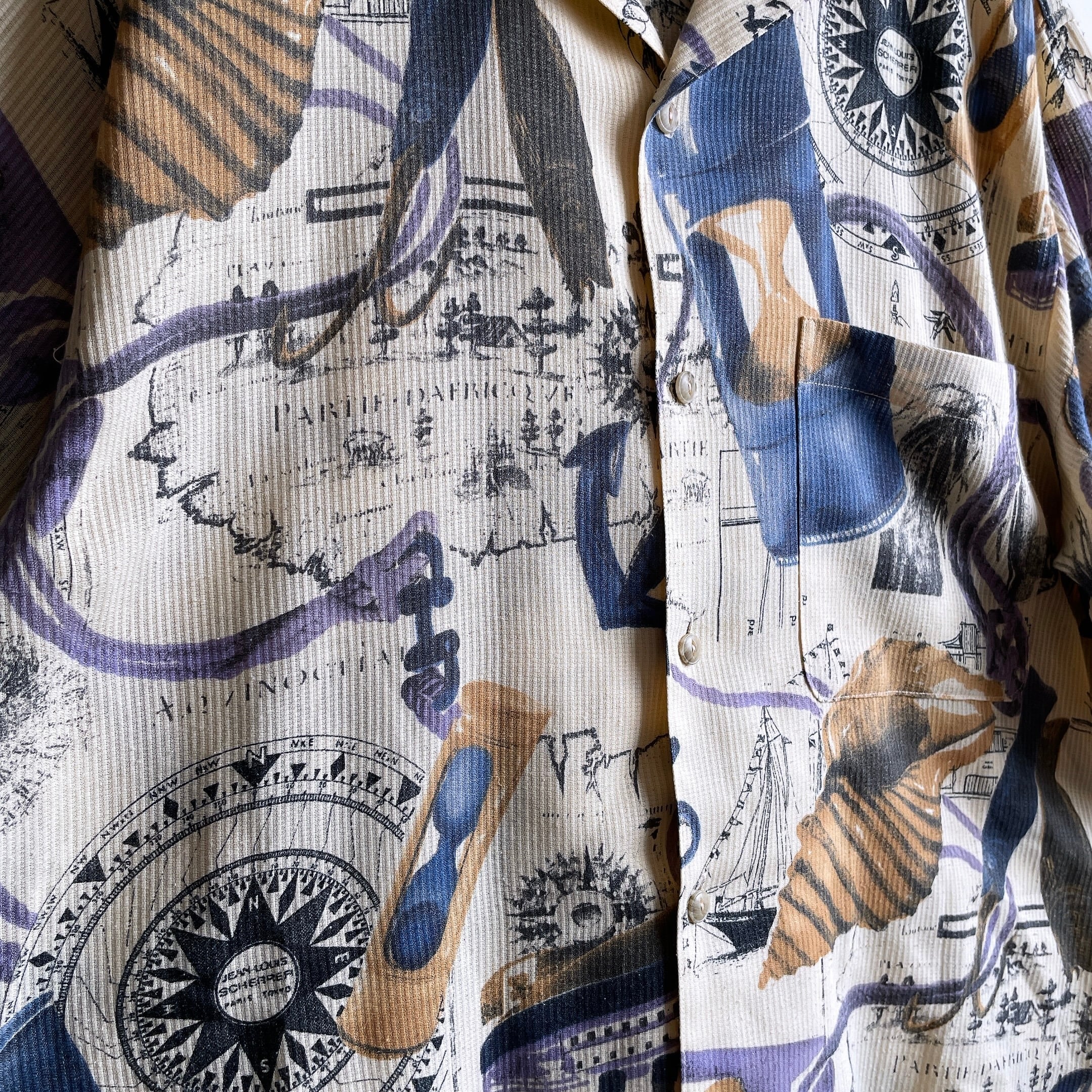 1990s Tropical Summer graphic printed vintage SS open collar shirt