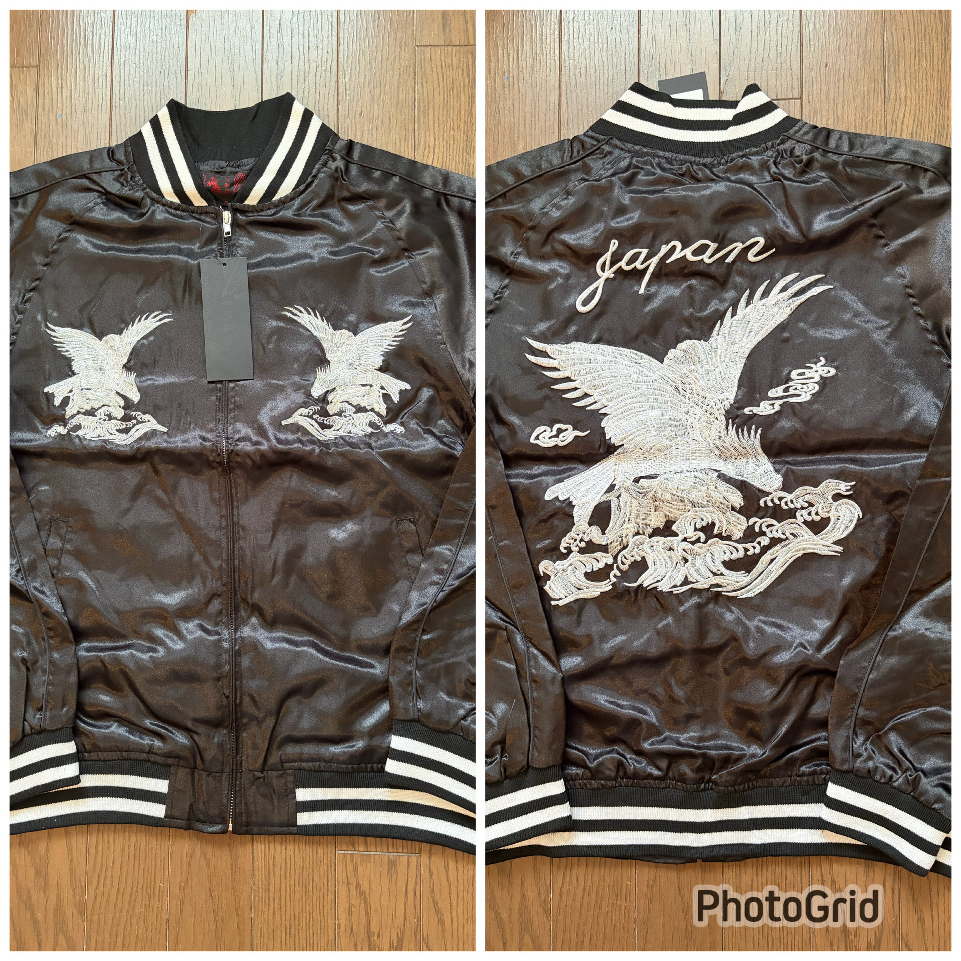 希少 横須賀 プリンス商会 55周年記念 鷹 タカ刺繍 スカジャン 黒 銀