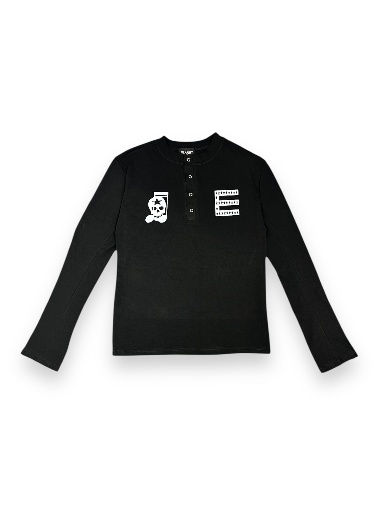 【PLANET STUDIO】text print henley neck long t-shirt