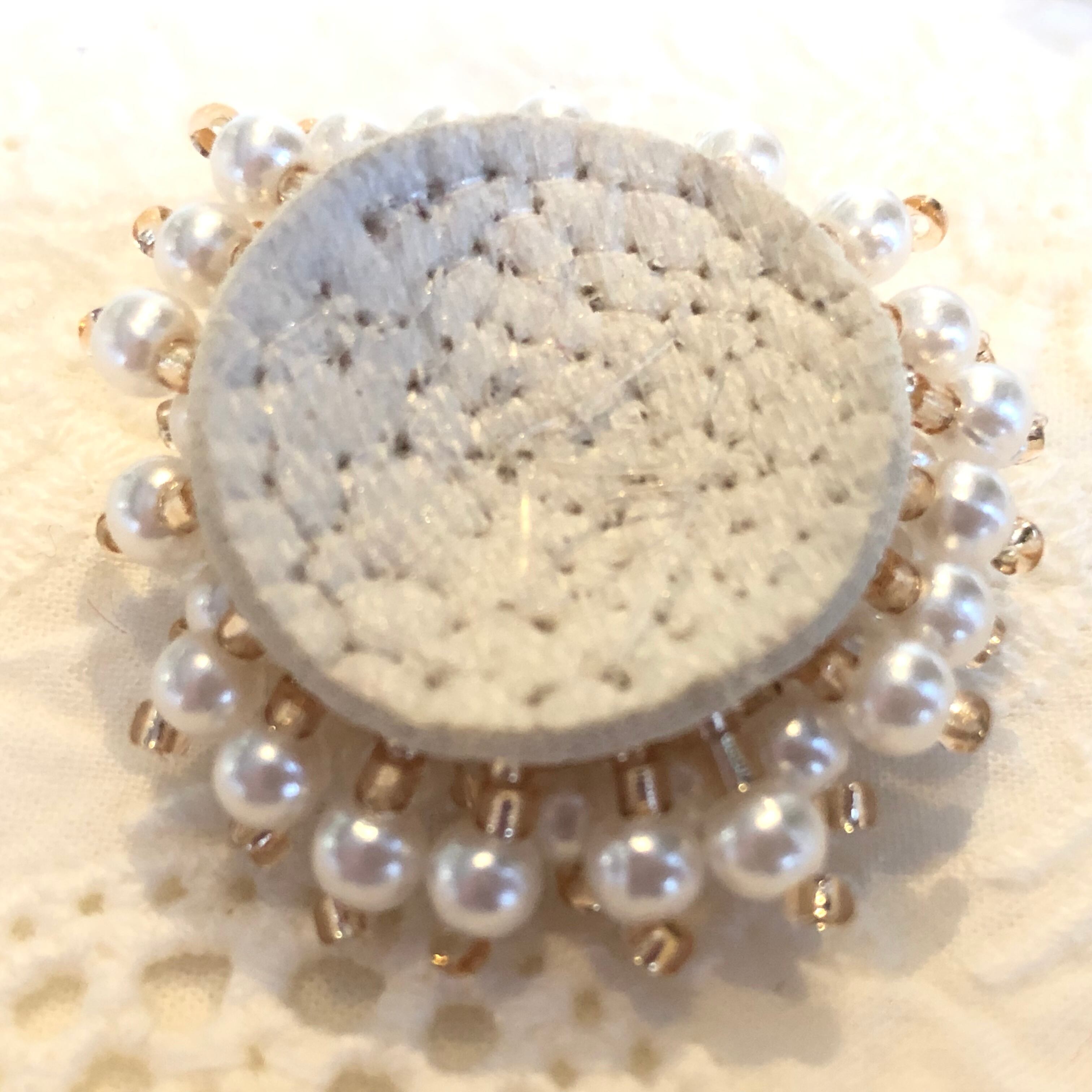 素材/材料 ✽大ぶり✽ビーズ刺繍カボション☆パール×パール
