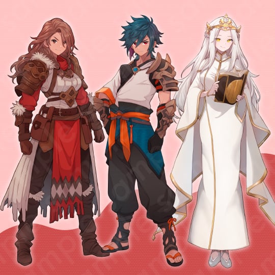立ち絵素材3人セット】冒険者・剣士・聖女風男女のキャラクター