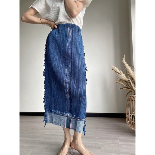 denim-style pleated skirt　10984