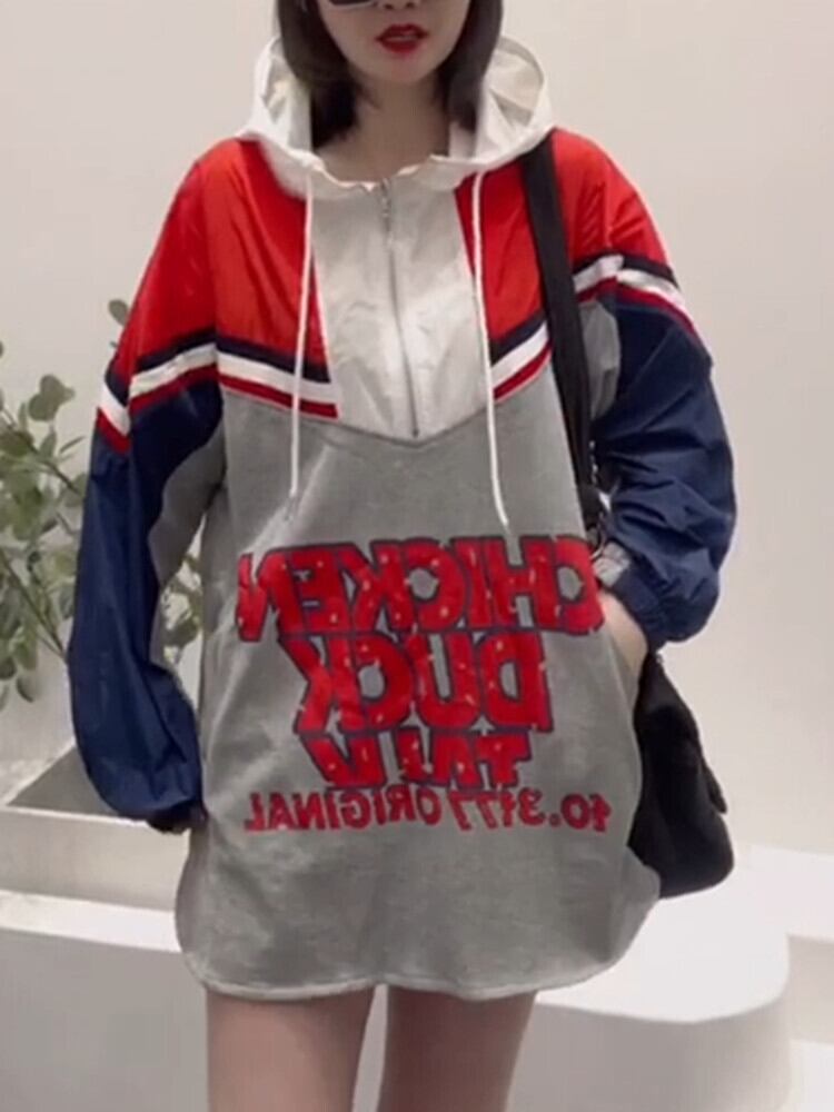 フードカラーカジュアルセーター Tシャツ シャツ トップス ルーズ ロング 大きめサイズ ミックスインファッション31459950005