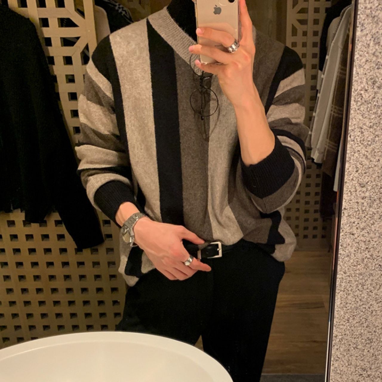 マルチストライプVニット　MT0080381