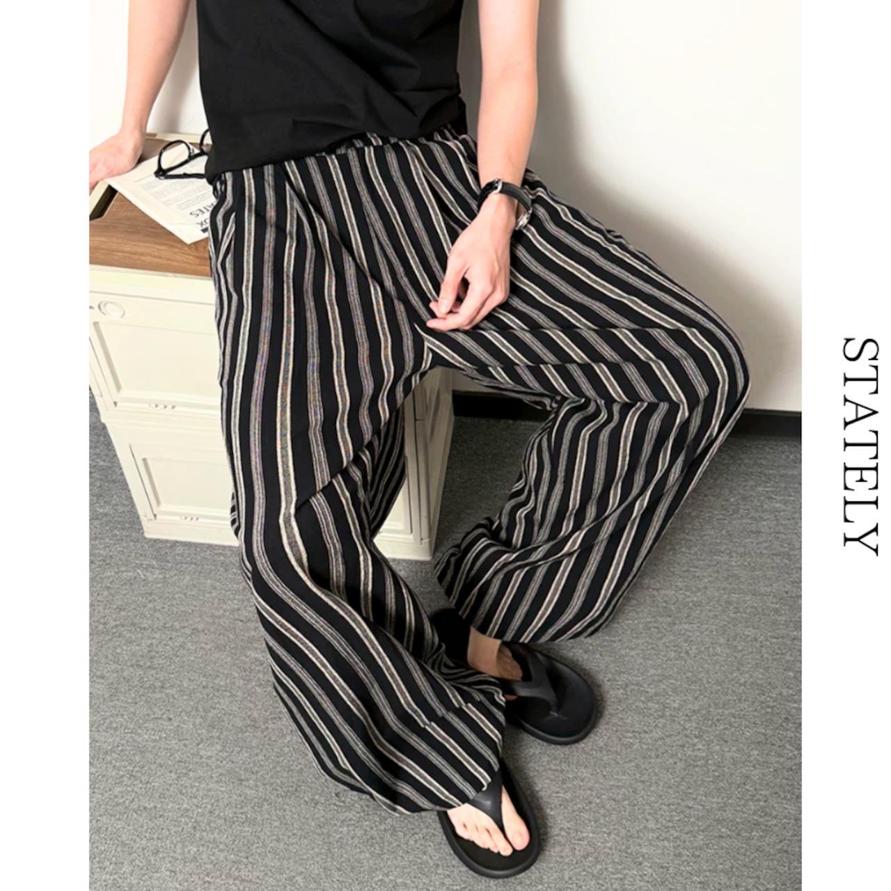 Linen Stripe ワイドパンツ/2color_B155・画像2