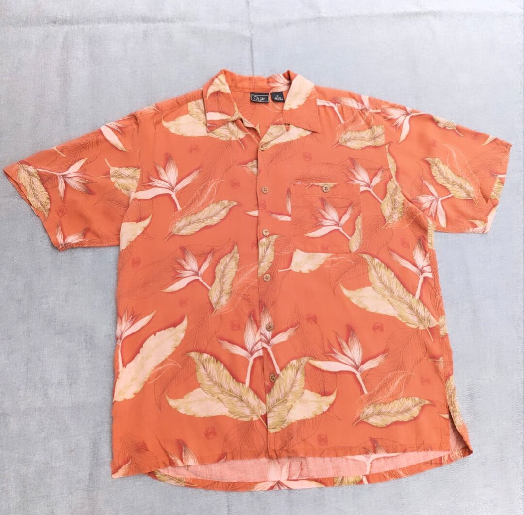 leaf pattern silk shirt 小岩店
