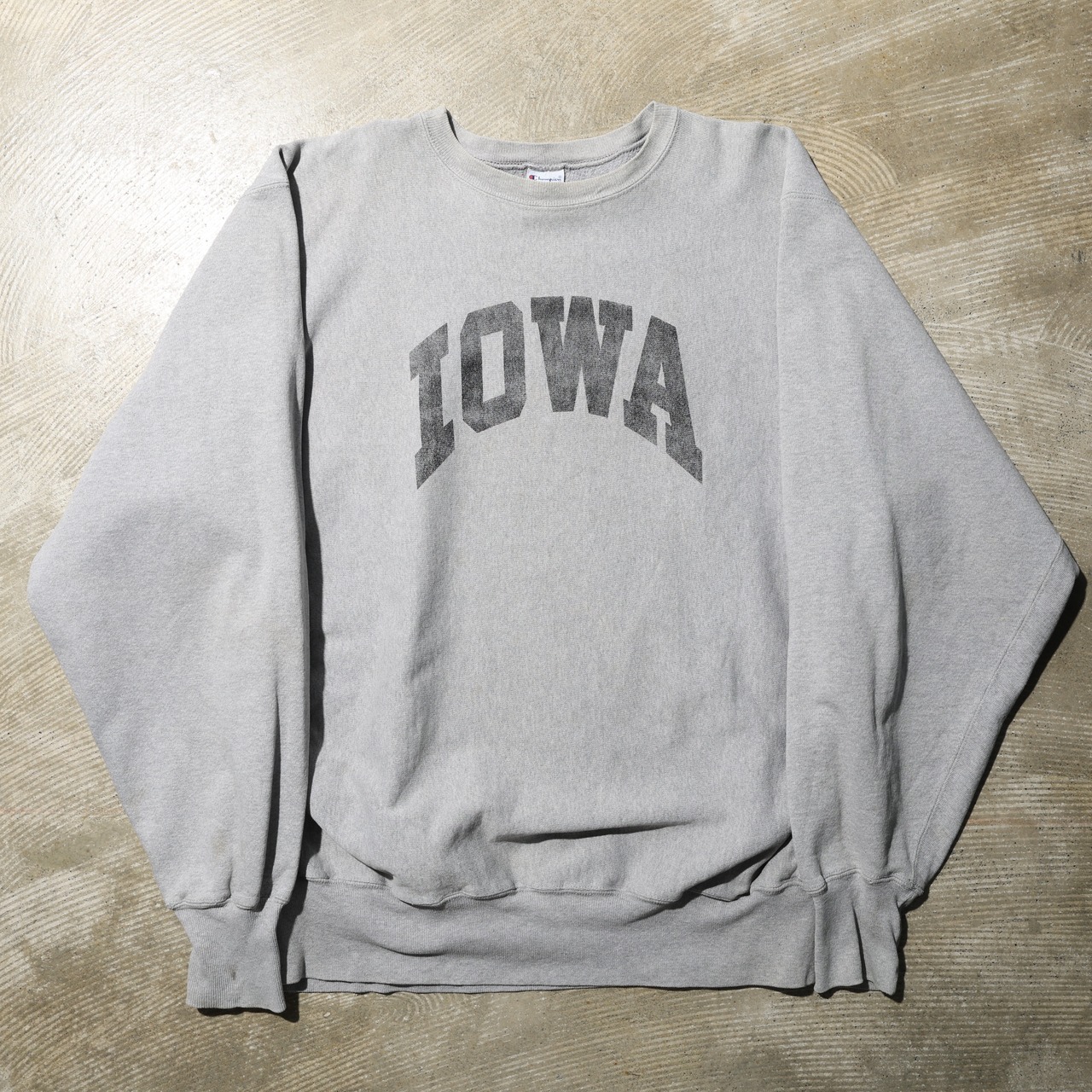 美品 2XL 染み込みプリント 90s ミディアムグレー Reverse Weave Champion リバースウィーブ チャンピオン