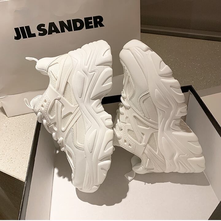 スニーカー レディース 2色 厚底 PU メッシュ ダッドスニーカー かわいい 大人可愛い シンプル カジュアル おしゃれ かっこいい クール おとな ラフ スポーティー キュート ガーリー 抜け感 22.5cm 23.0cm 23.5cm 24.0cm 24.5cm 25.0cm ブラック ホワイト 無地 オールシーズン 通勤 学生 通学 デート お出かけ 運動 アウトドア BBQ キャンプ 街歩き 10代 20代 30代 ママ 韓国系 普段使い モテ 送料無料