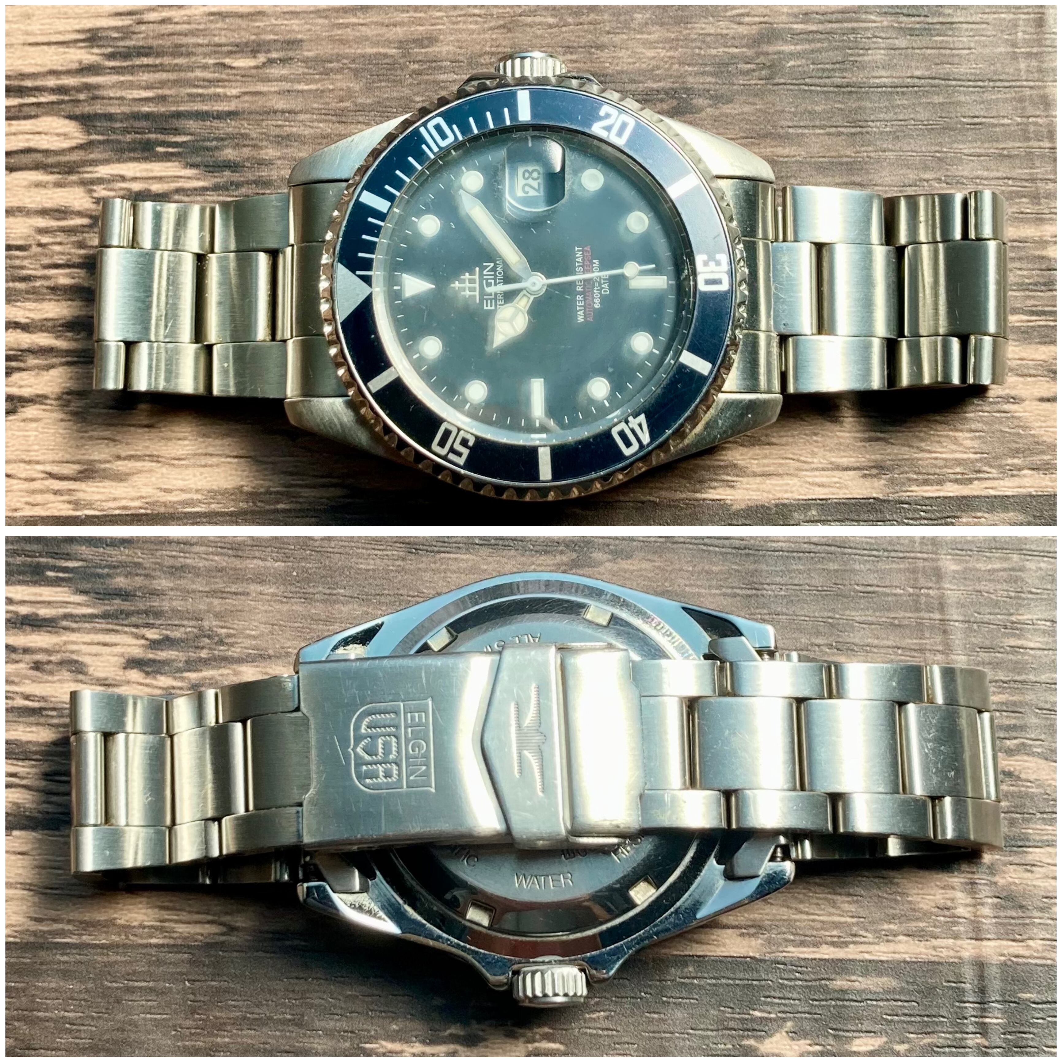 動作品】エルジン ELGIN メンズ 腕時計 自動巻き 男性 黒文字盤 | かし 