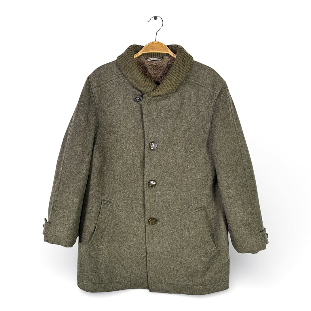 80s CAYPRE スペイン製 ローデンウール ウールコート ファラオジャケット ショールカラー オリーブグリーン サイズM相当 古着 DZ0798
