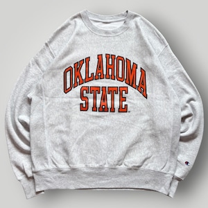 【Champion】リバースウィーブ スウェットトレーナー クルーネック メンズ L相当 灰/GRAY カレッジ 2段 プリント チャンピオン US企画