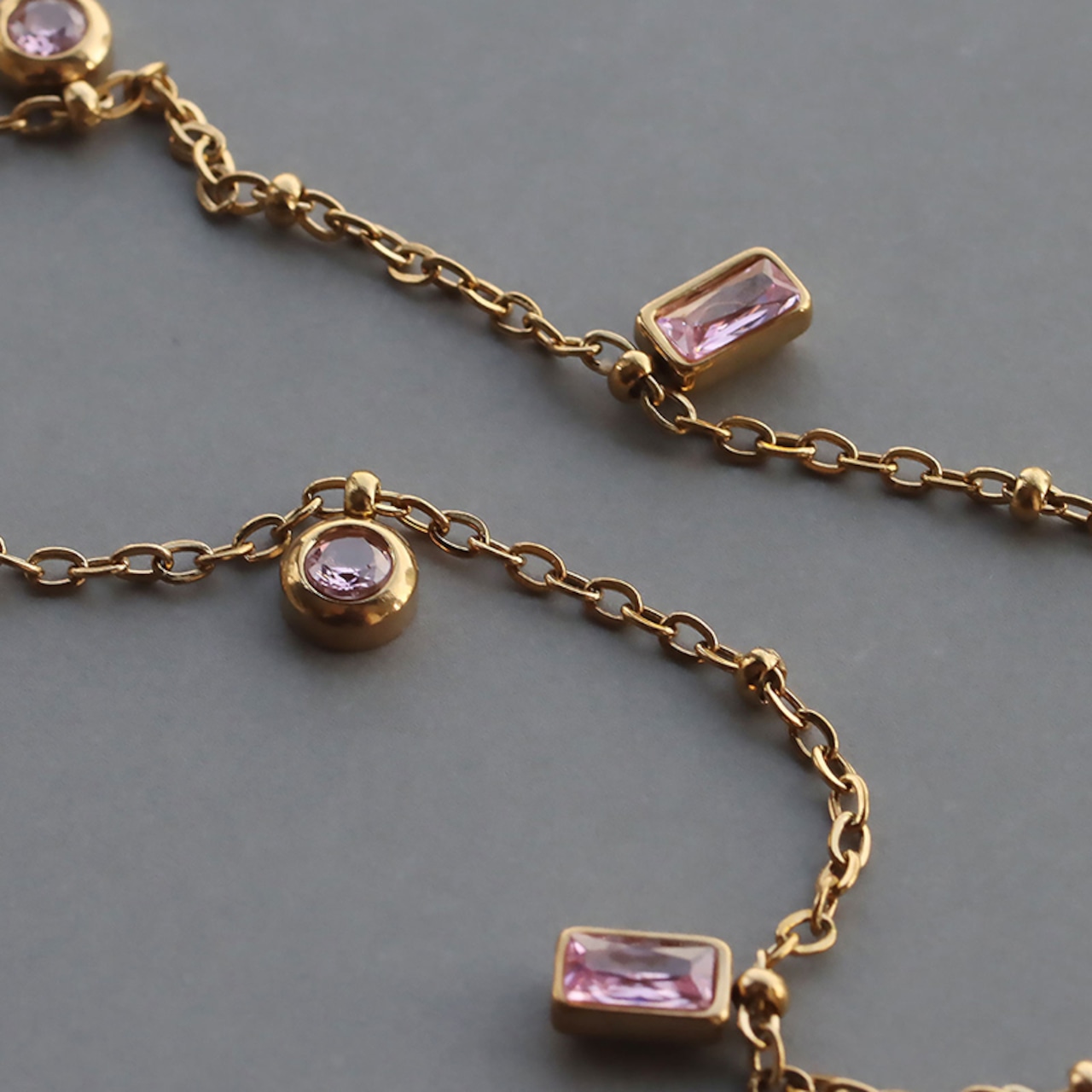 【ネコポス便】ピンクキュービックジルコニアネックレス  金属アレルギー対応 ドットチェーン ネックレス サージカルステンレス レディース ネックレス 華奢 2376