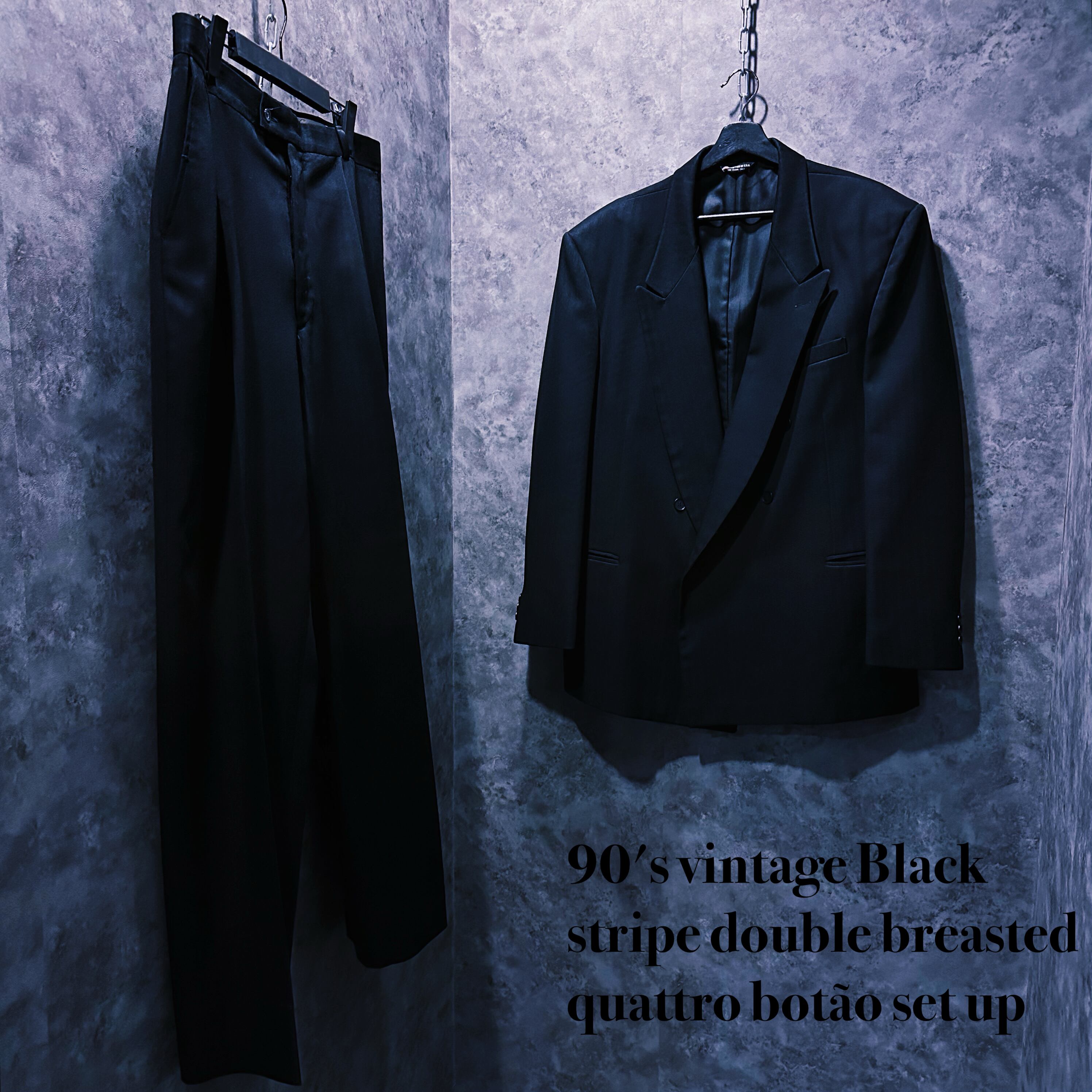 【doppio】90's vintage Black stripe double breasted quattro botão set up