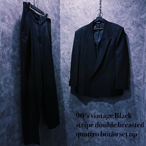 【doppio】90's vintage Black stripe double breasted quattro botão set up