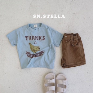 【SN,STELLA】ステッチデニムショートパンツ ブラウン 80~100cm