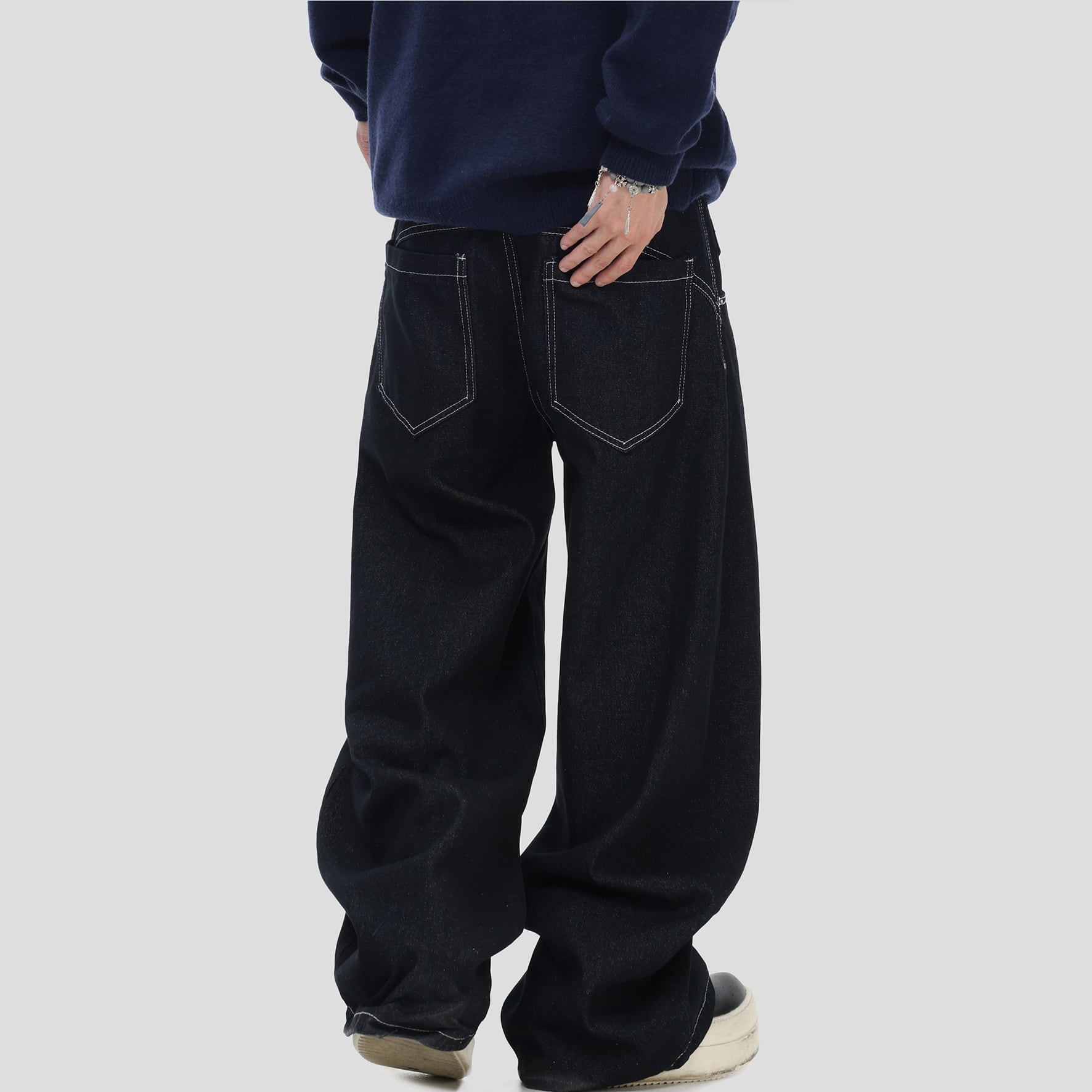 Metal fittings stitched denim pants 0001 | EgoMei(エゴメイ)