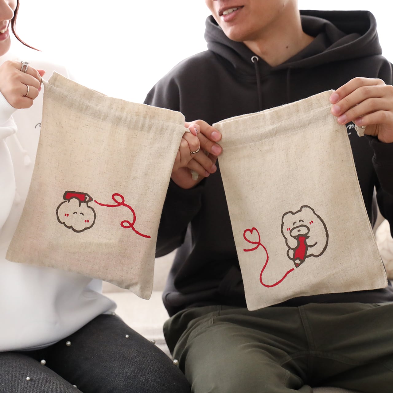 なでウサ＆くまのペアつながる巾着ポーチ(MK-434) | もくもくちゃん