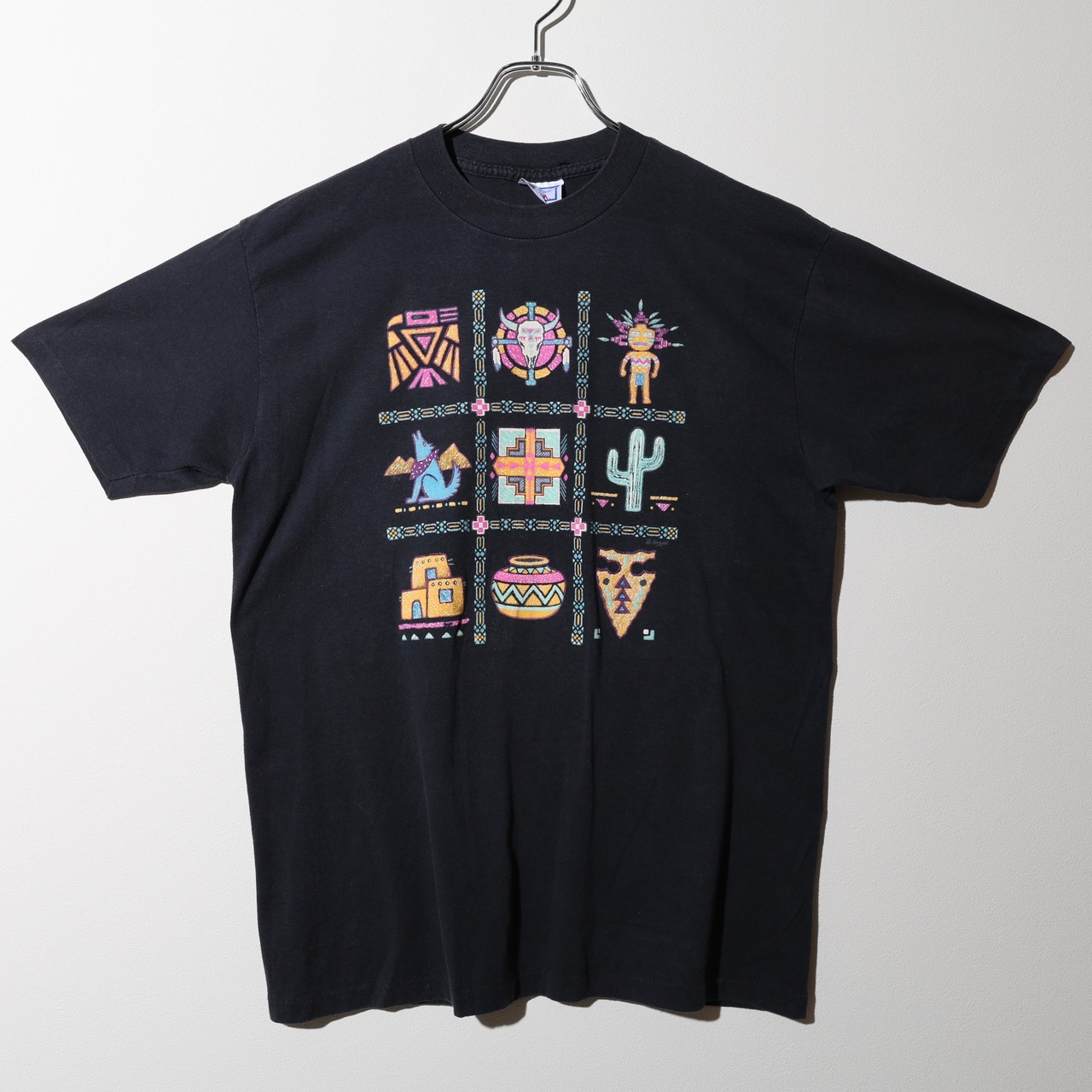美品 XL 90s USA 墨黒 袖裾シングルステッチ Tシャツ ブラック