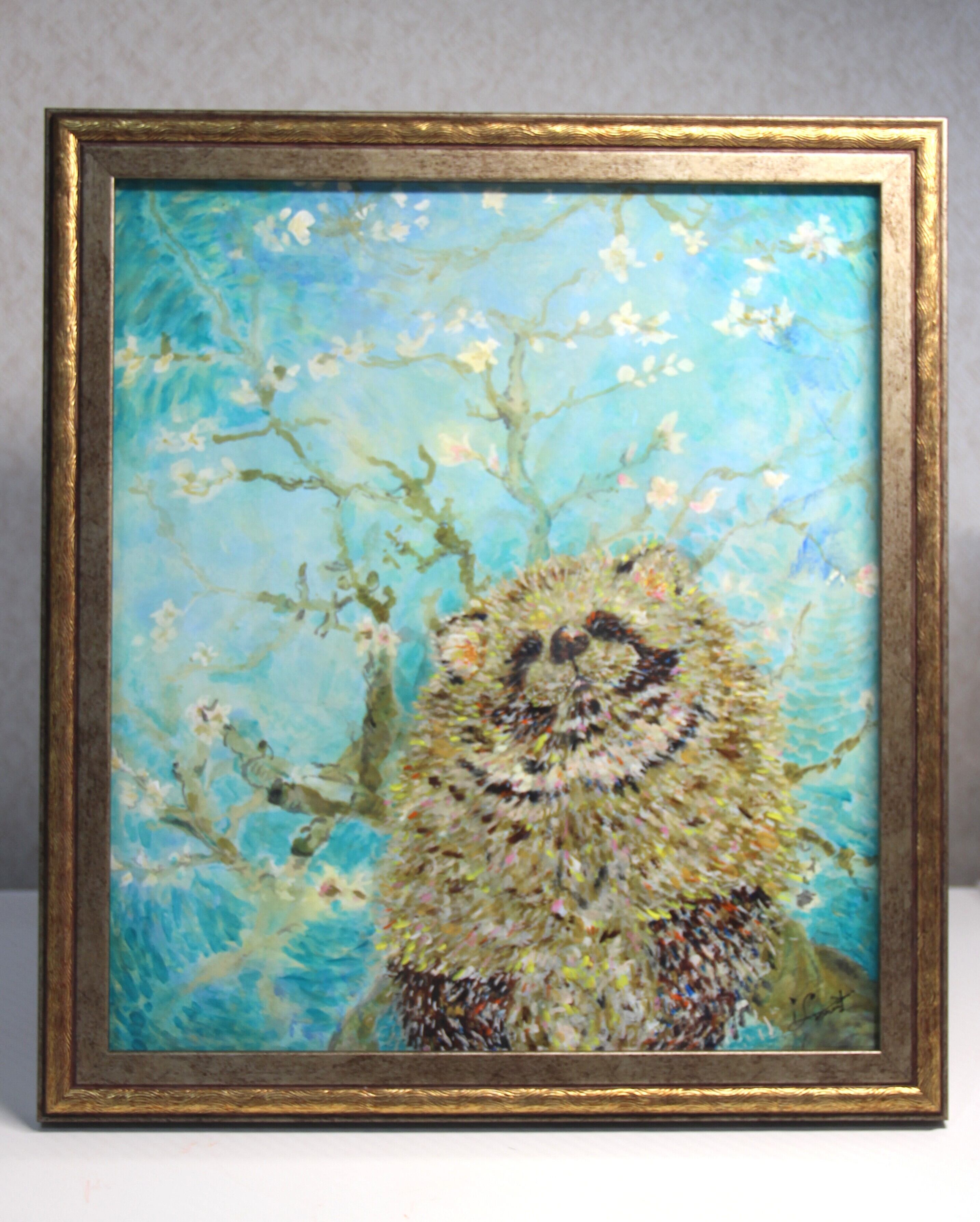 絵画、巌流島のタヌキ、佐原聖春、F6号アクリル画 原画】花咲くアーモンドとたぬき | RacCOOLus-ラクーラス-