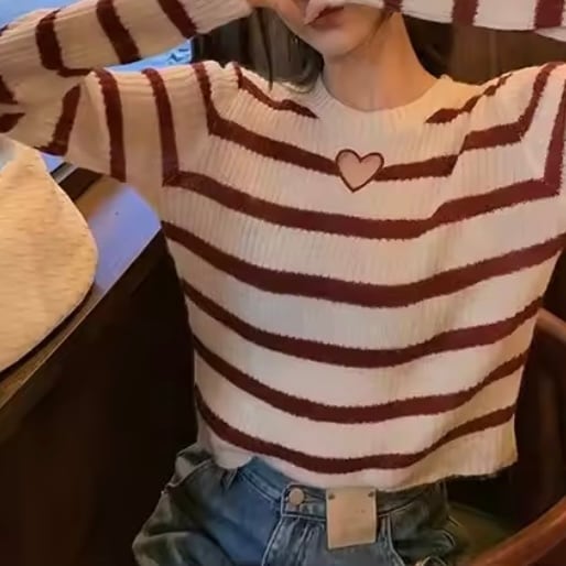 heart cutting border knit