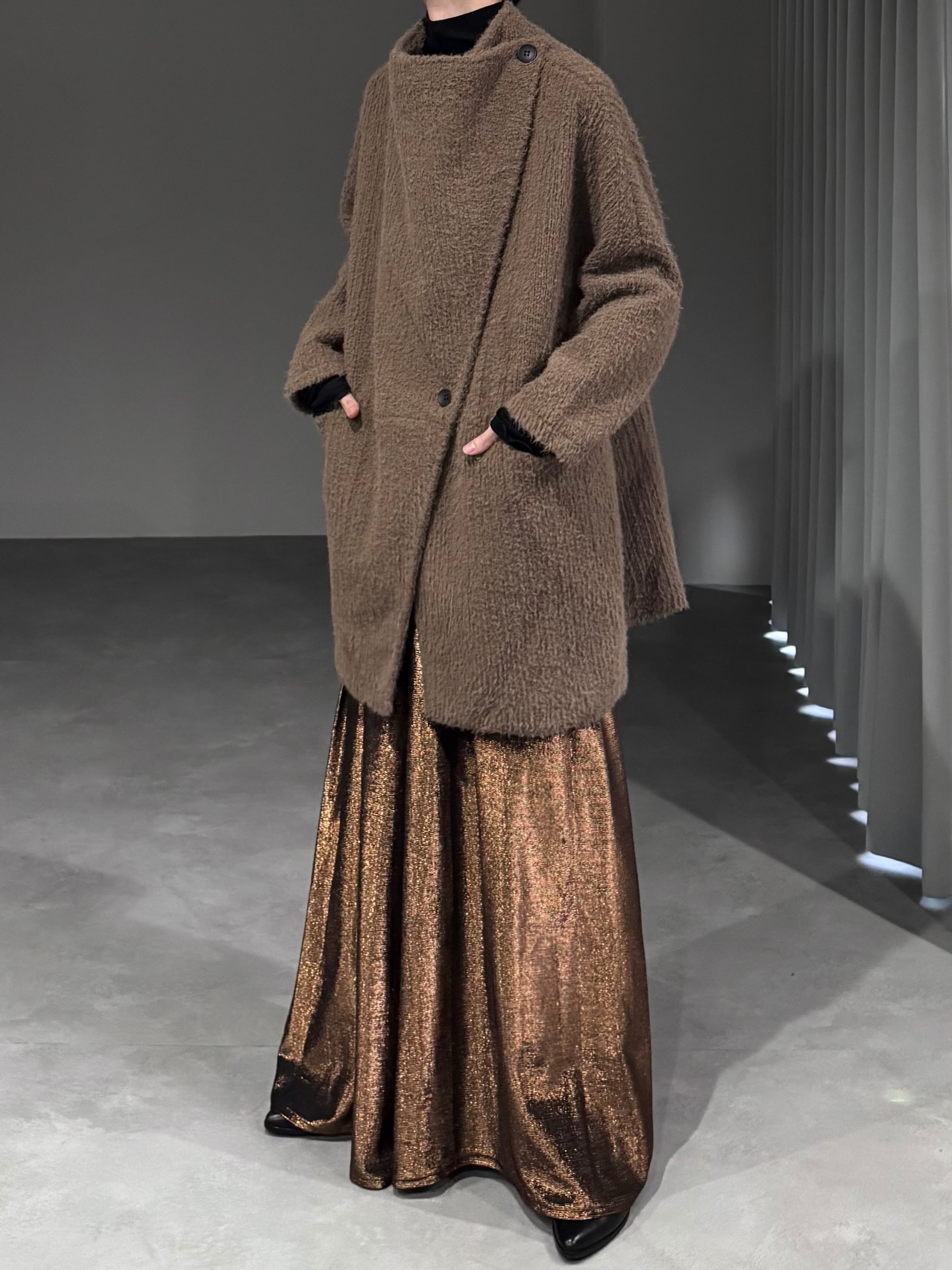 ORGUE オルグ　Shaggy middle coat ブラウン 名古屋限定 中古・古着通販】ORGUE (オルグ) Loose fur coat アイボリー サイズ