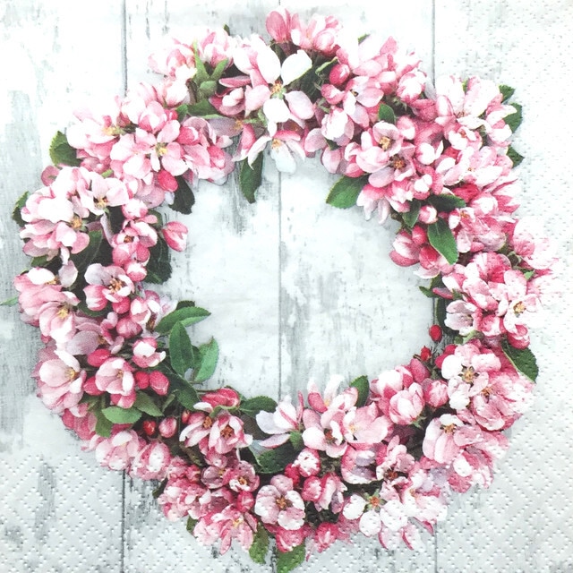 【ti-flair】バラ売り2枚 ランチサイズ ペーパーナプキン GHIRLANDA DI FIORI DI MELO ピンク