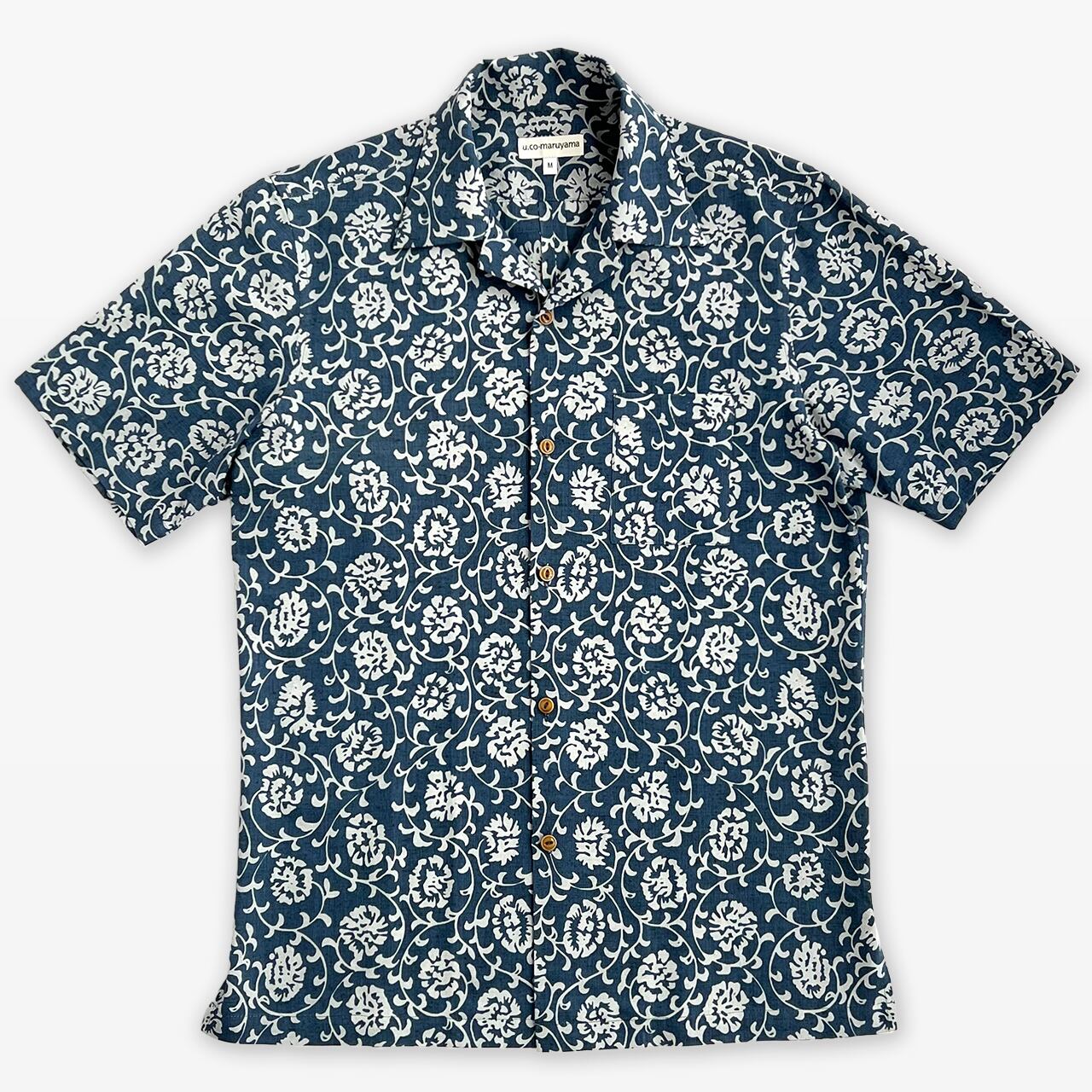 花唐草シャツ 紺×グレー