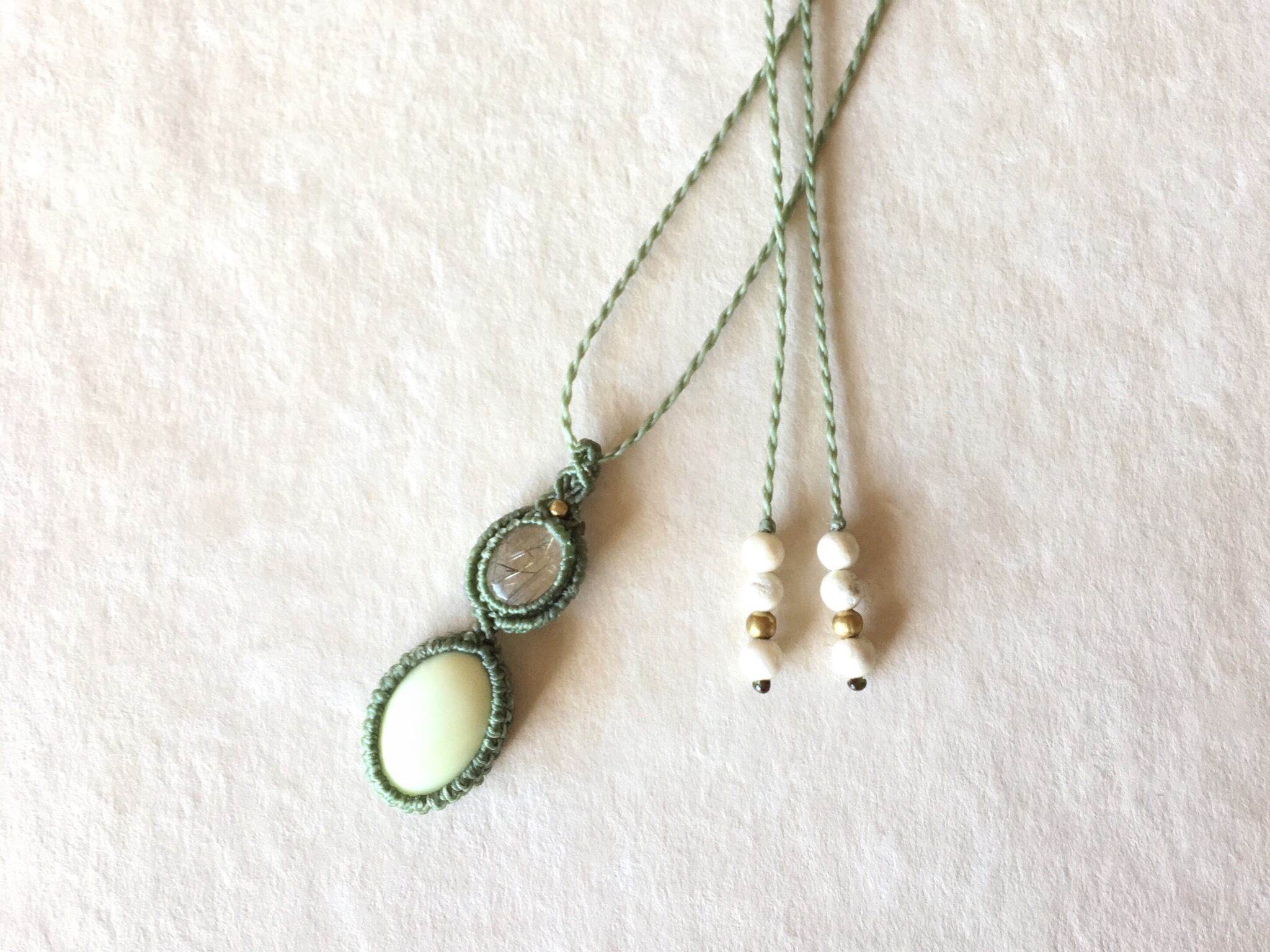 レモンクリソプレーズ+針水晶 macramé necklace